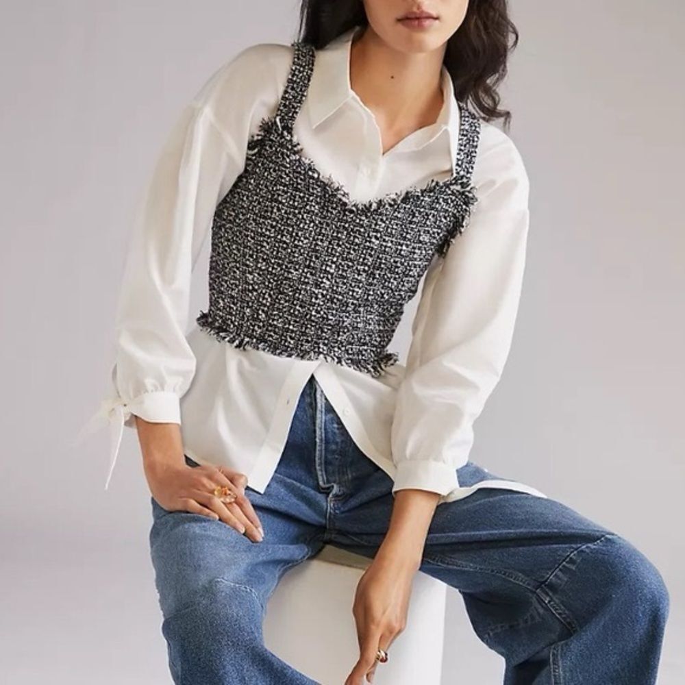 Mare Mare x Anthropologie Black and White Tweed Blouse Size Small